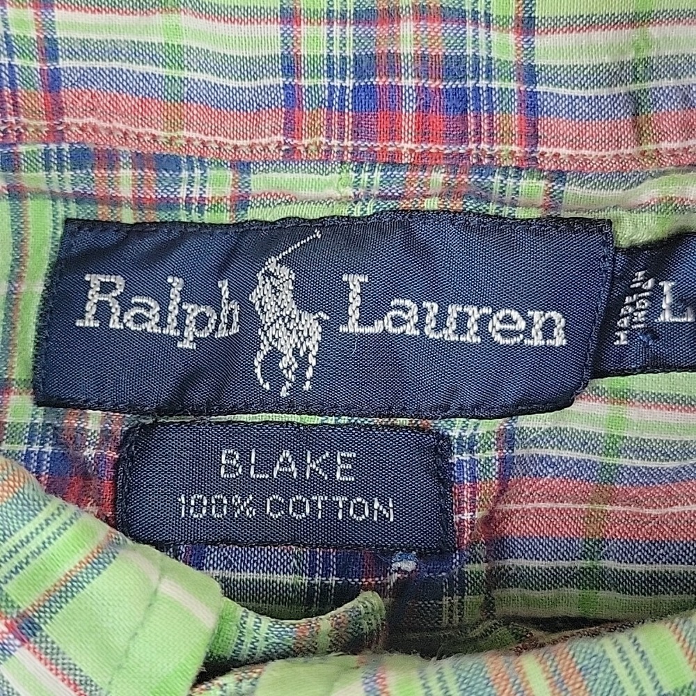Ralph Lauren Blake Fit Plaid Shirt Mens L Green Multicolor Short Sleeve Button - Picture 7 of 10